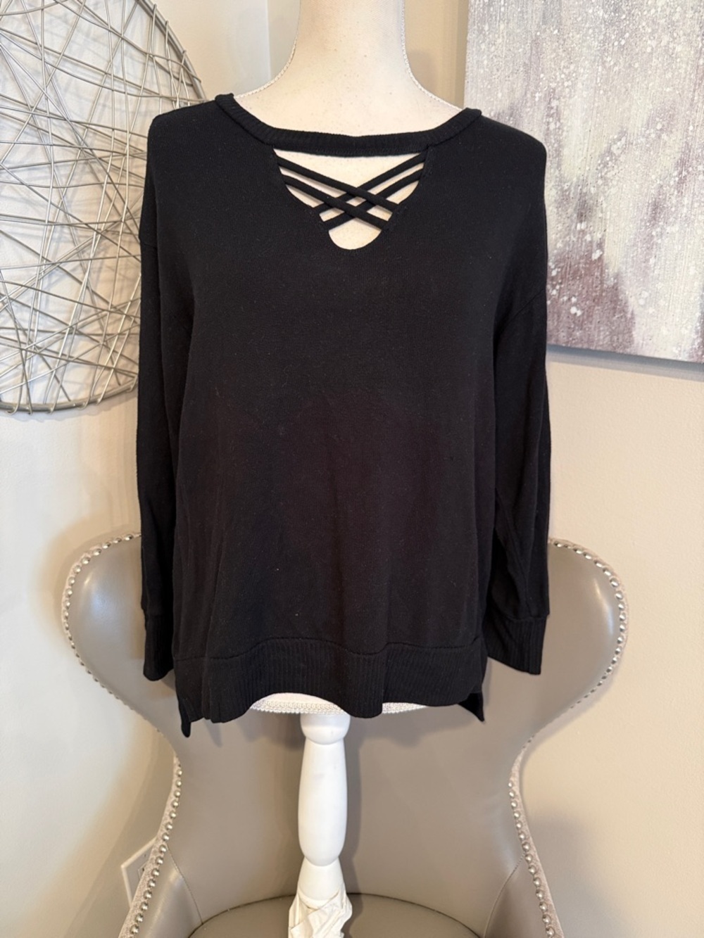 LNA Women’s Black Crisscross Neck Sweater size Large